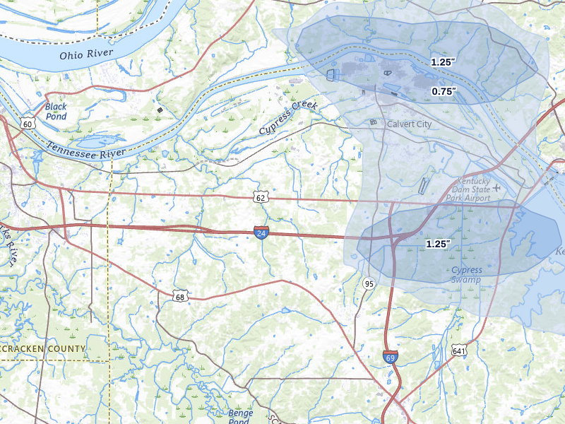 NEXRAD radar-signature map of the hail over Calvert City, KY