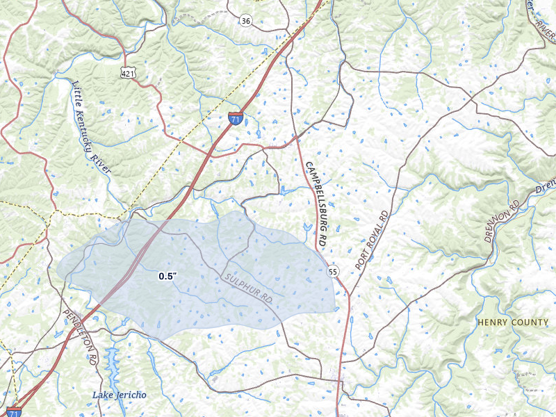 NEXRAD radar-signature map of the hail storm over Campbellsburg, KY on Mar 22, 2026