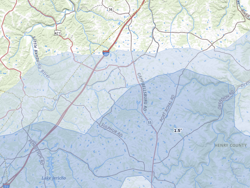 NEXRAD radar-signature map of the hail storm over Campbellsburg, KY on May 16, 2026