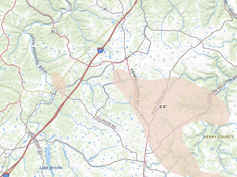 Radar-estimated hail-size map of the storm over Campbellsburg, KY