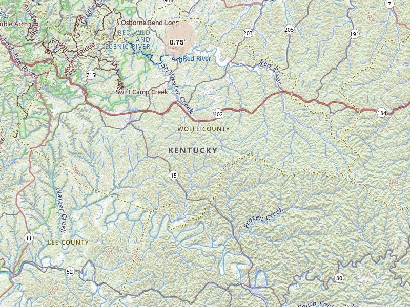 Radar-estimated hail-size map of the storm over Campton, KY on Jun 26, 2026