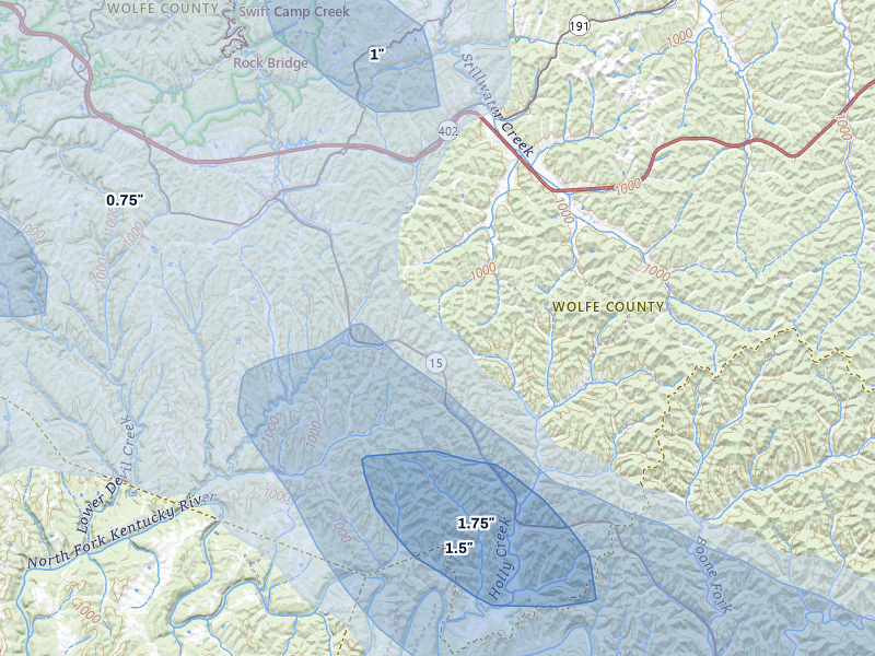 NEXRAD radar-signature map of the hail storm over Campton, KY on Aug 16, 2026