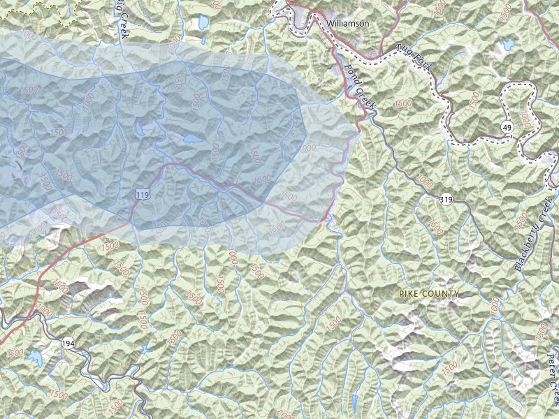 NEXRAD radar-signature map of the hail over Canada, KY