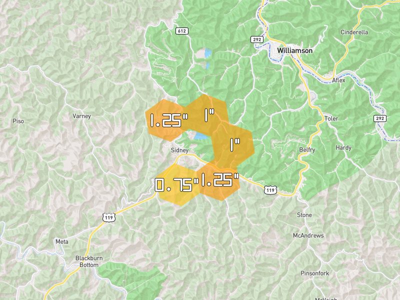 Hail map of Canada, KY on Jun 26, 2026, hail up to 1.25"