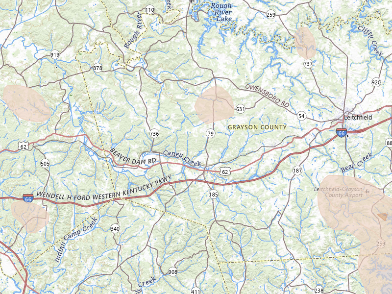 Radar-estimated hail-size map of the storm over Caneyville, KY on Jul 26, 2026