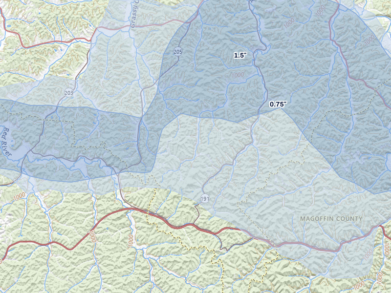NEXRAD radar-signature map of the hail storm over Cannel City, KY on Aug 11, 2026