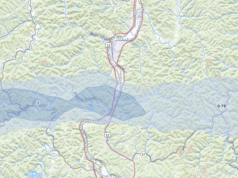 NEXRAD radar-signature map of the hail storm over Catlettsburg, KY on Aug 11, 2026