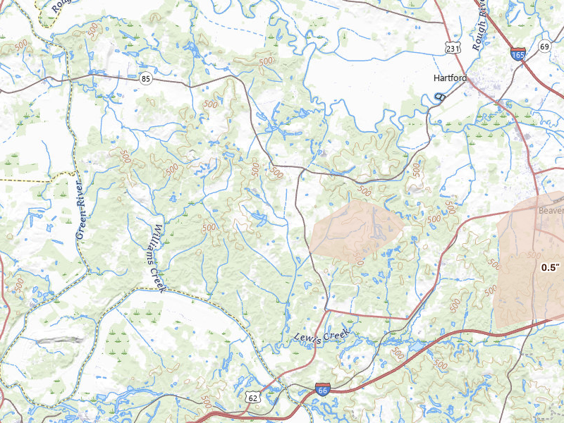 Radar-estimated hail-size map of the storm over Centertown, KY on Apr 27, 2026
