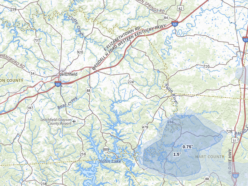 NEXRAD radar-signature map of the hail over Clarkson, KY