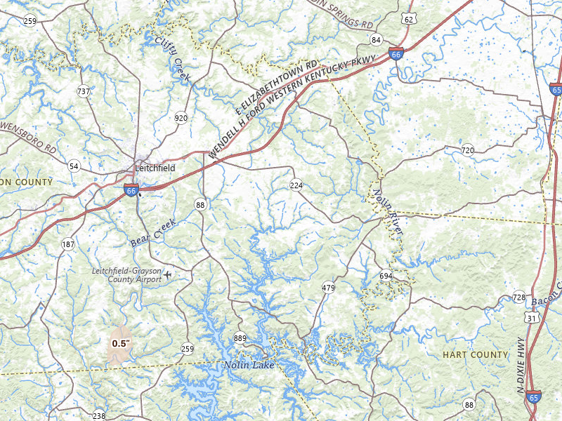 Radar-estimated hail-size map of the storm over Clarkson, KY on Jul 9, 2026