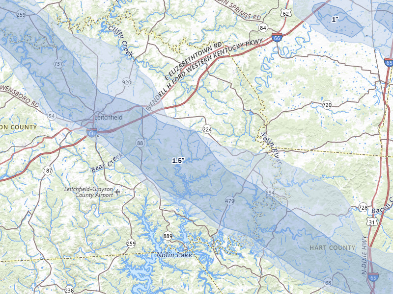 NEXRAD radar-signature map of the hail over Clarkson, KY