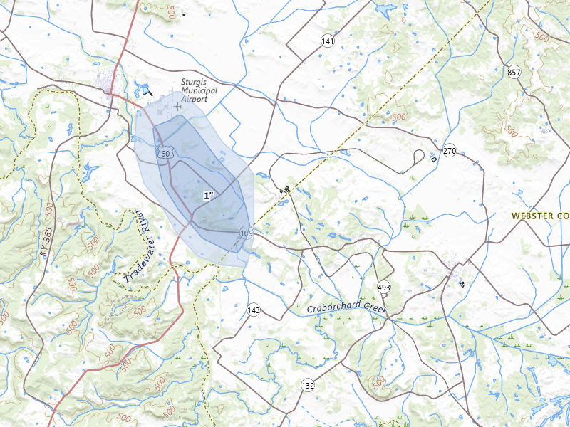 NEXRAD radar-signature map of the hail storm over Clay, KY on Mar 4, 2026