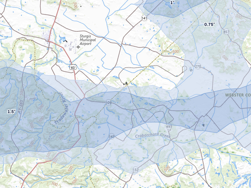 NEXRAD radar-signature map of the hail storm over Clay, KY on Apr 27, 2026