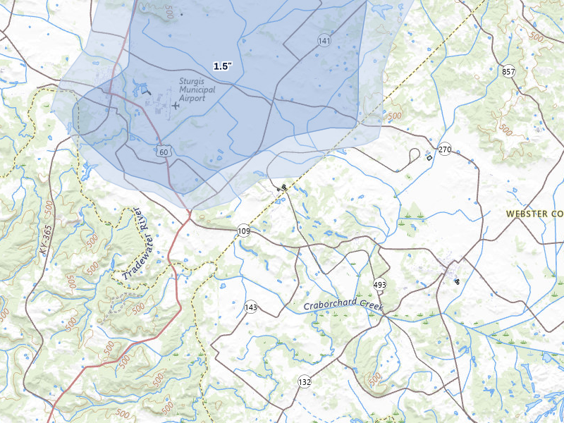 NEXRAD radar-signature map of the hail storm over Clay, KY on Jul 4, 2026