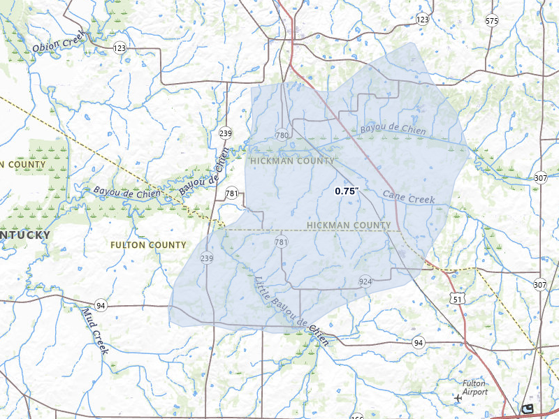NEXRAD radar-signature map of the hail over Clinton, KY