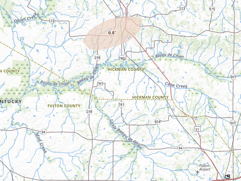 Radar-estimated hail-size map of the storm over Clinton, KY on Apr 28, 2026