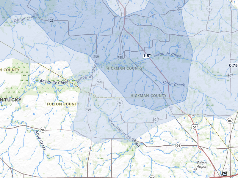 NEXRAD radar-signature map of the hail over Clinton, KY