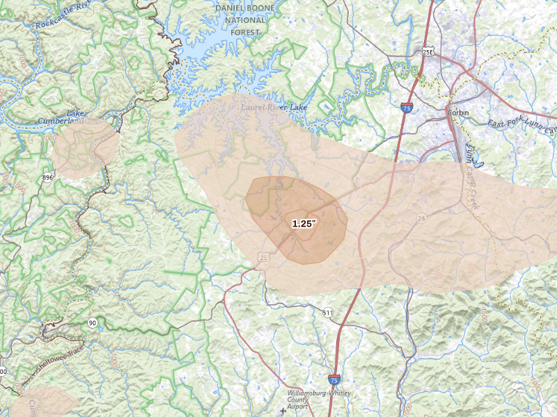 Radar-estimated hail-size map of the storm over Corbin, KY