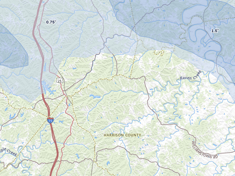 NEXRAD radar-signature map of the hail storm over Corinth, KY on Aug 11, 2026