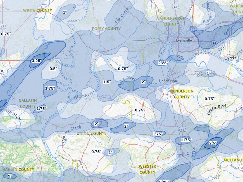 NEXRAD radar-signature map of the hail over Corydon, KY