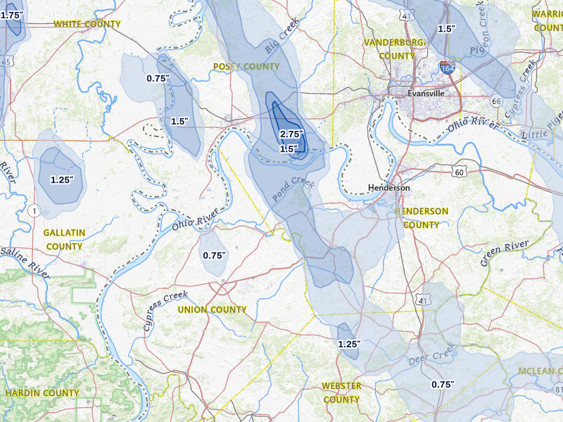 NEXRAD radar-signature map of the hail storm over Corydon, KY on Jul 26, 2026