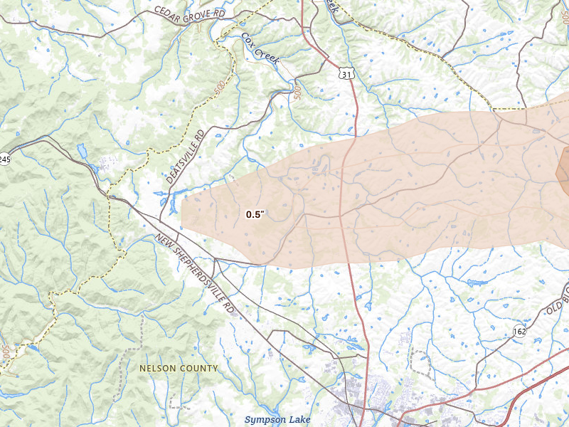 Radar-estimated hail-size map of the storm over Coxs Creek, KY