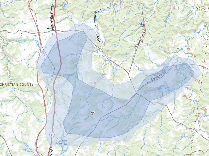 NEXRAD radar-signature map of the hail over Crofton, KY
