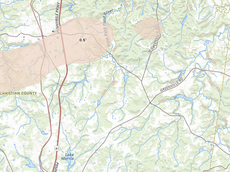 Radar-estimated hail-size map of the storm over Crofton, KY
