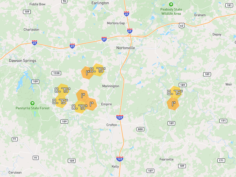 Hail map of Crofton, KY on Jul 5, 2026, hail up to 1"