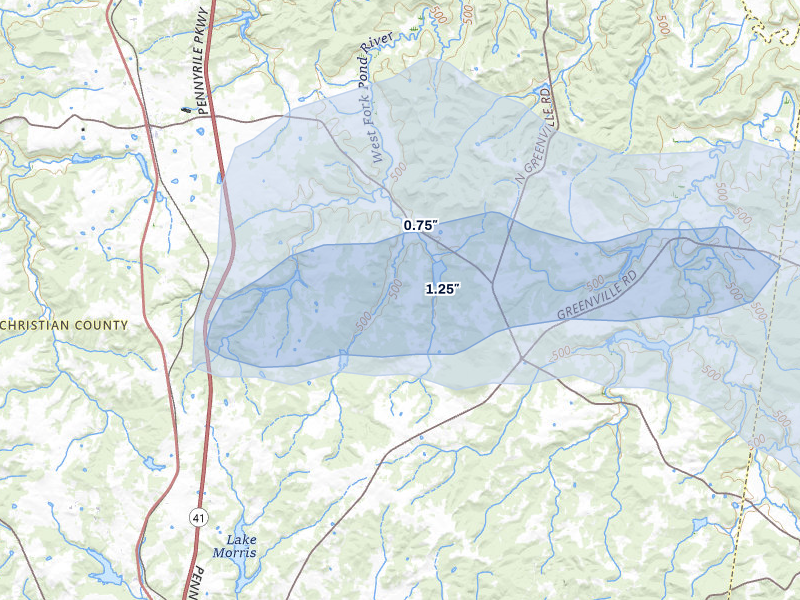 NEXRAD radar-signature map of the hail storm over Crofton, KY on Jul 10, 2026