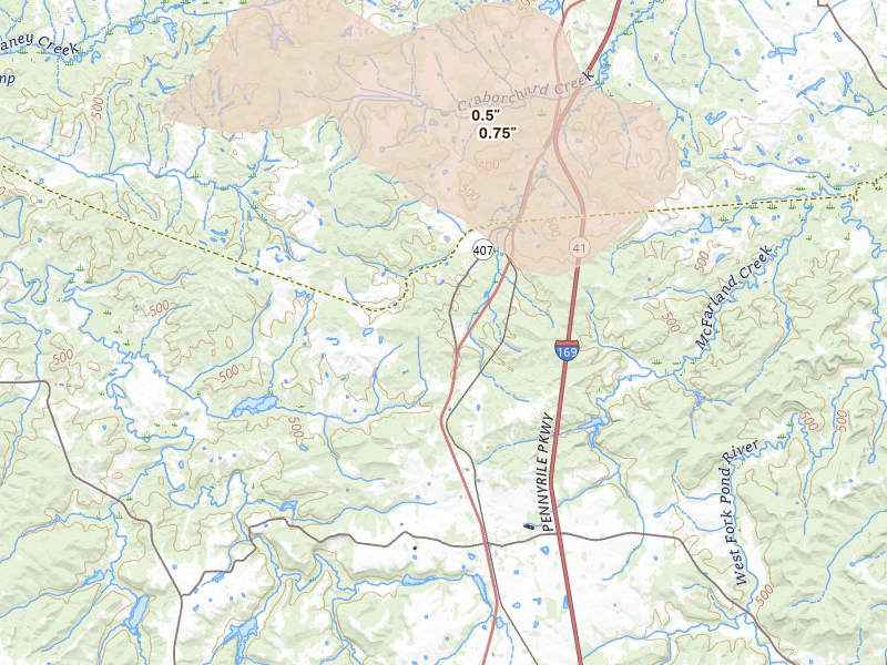 Radar-estimated hail-size map of the storm over Crofton, KY