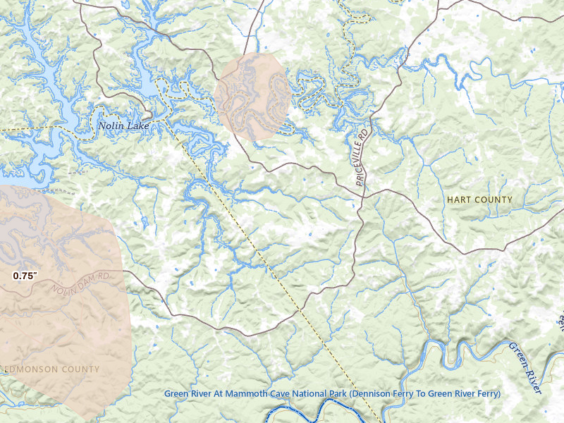 Radar-estimated hail-size map of the storm over Cub Run, KY