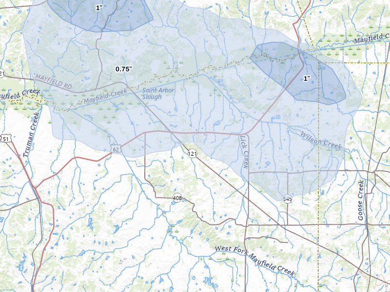 NEXRAD radar-signature map of the hail storm over Cunningham, KY on Jun 1, 2026