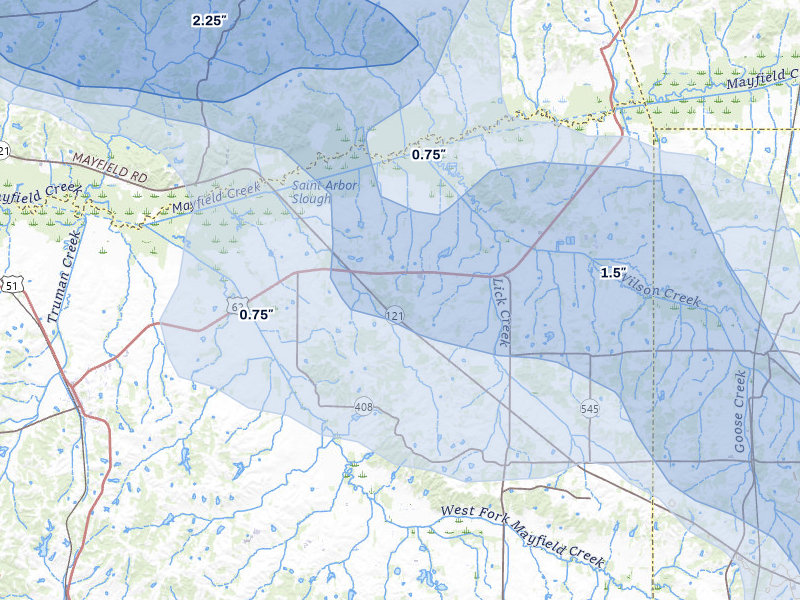 NEXRAD radar-signature map of the hail storm over Cunningham, KY on Jul 9, 2026