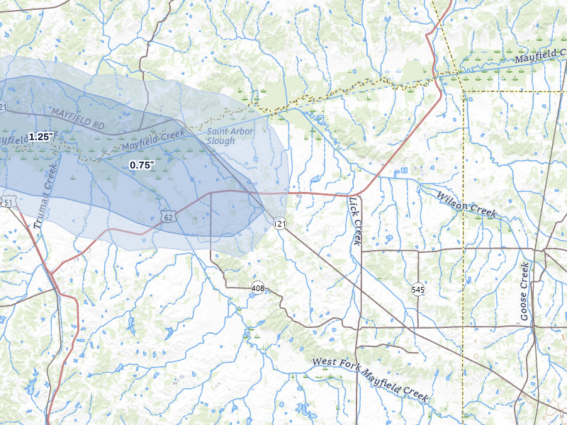 NEXRAD radar-signature map of the hail over Cunningham, KY