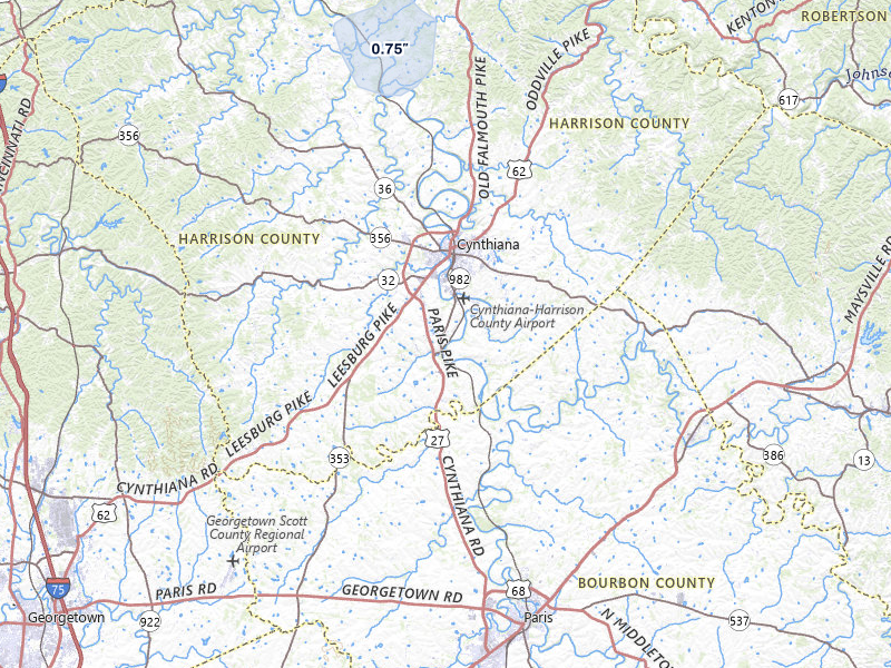 NEXRAD radar-signature map of the hail storm over Cynthiana, KY on Jul 6, 2026