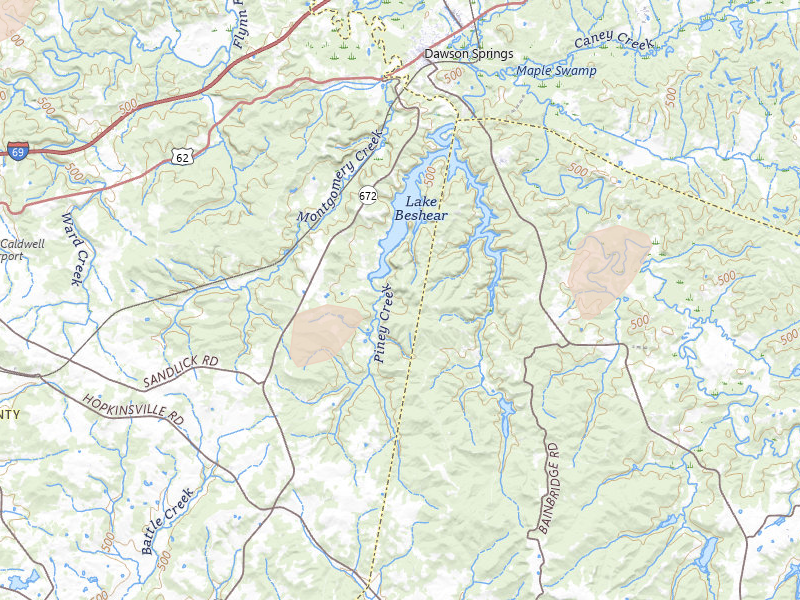 Radar-estimated hail-size map of the storm over Dawson Springs, KY on Apr 27, 2026