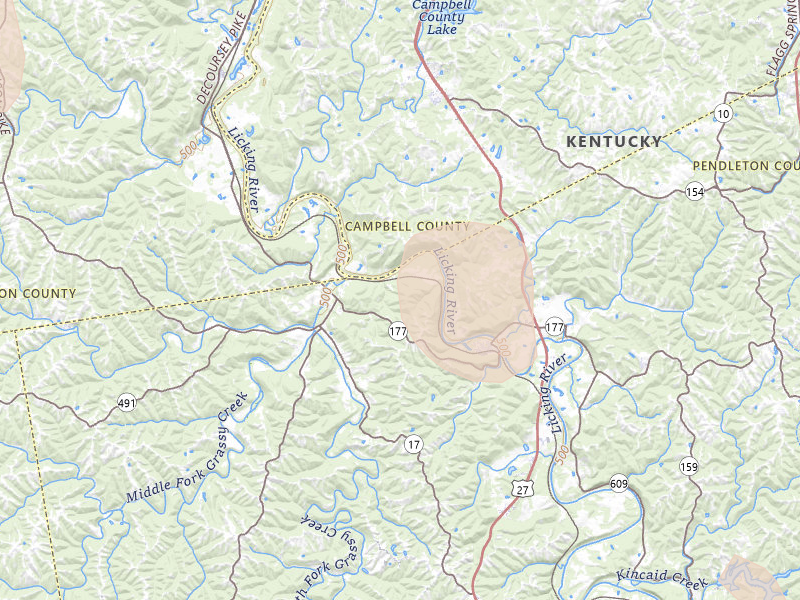 Radar-estimated hail-size map of the storm over De Mossville, KY on Sep 5, 2026