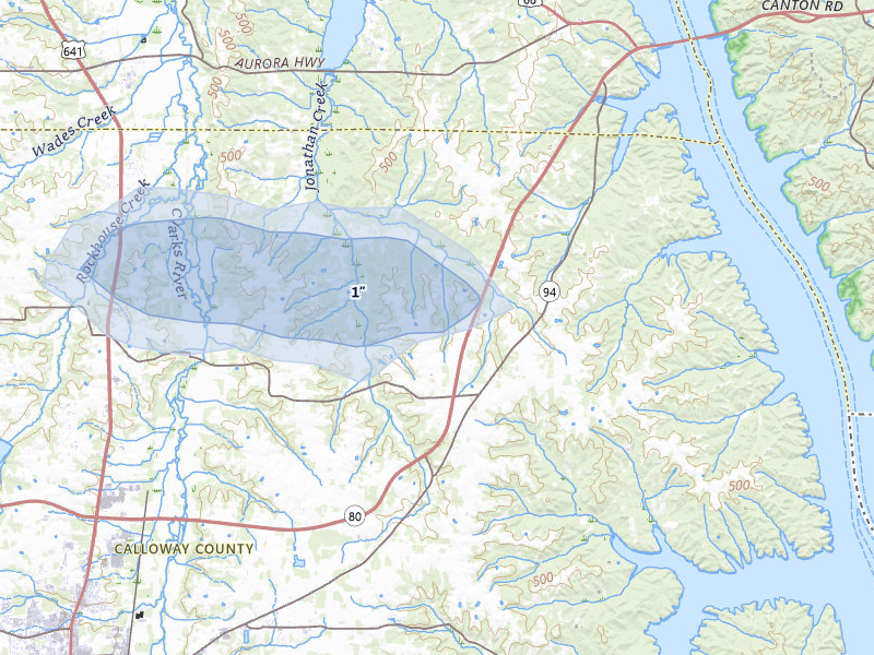 NEXRAD radar-signature map of the hail over Dexter, KY