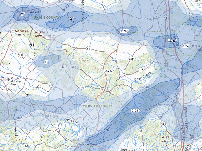 NEXRAD radar-signature map of the hail over Dixon, KY
