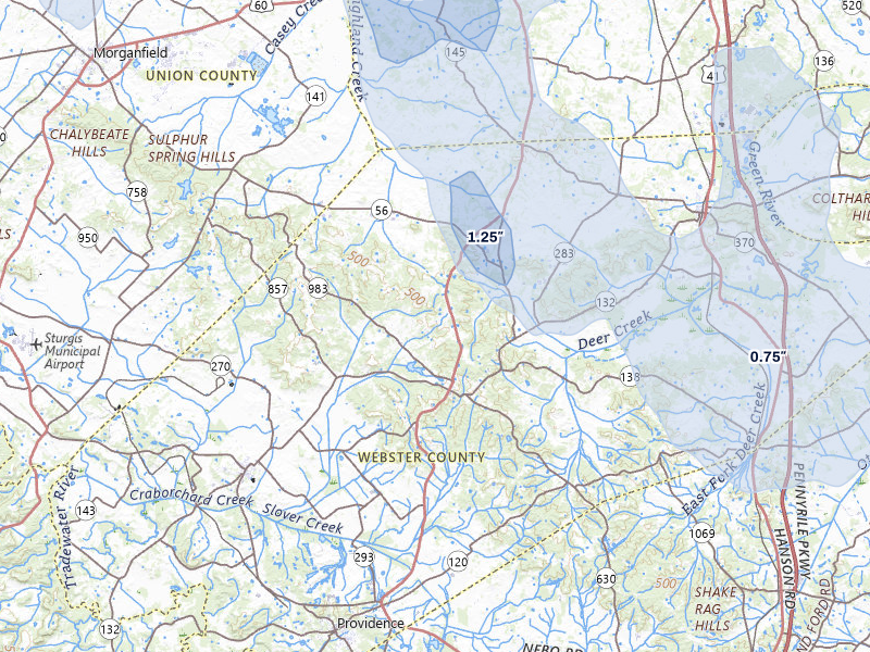 NEXRAD radar-signature map of the hail storm over Dixon, KY on Jul 26, 2026