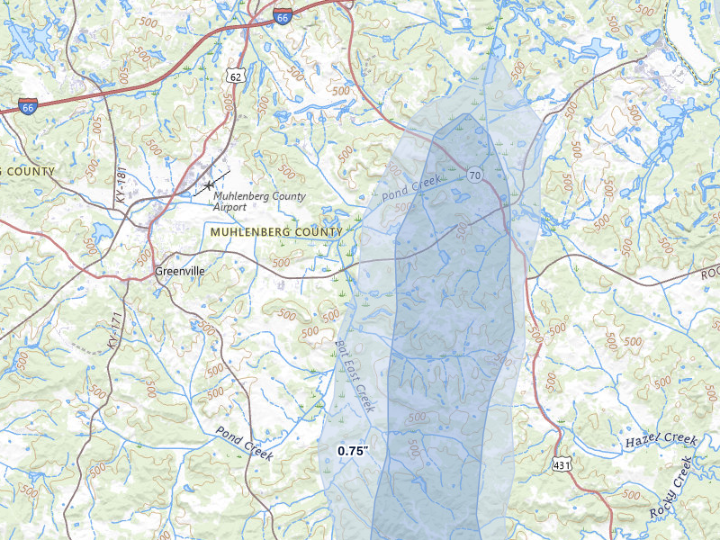 NEXRAD radar-signature map of the hail storm over Drakesboro, KY on Jul 3, 2026