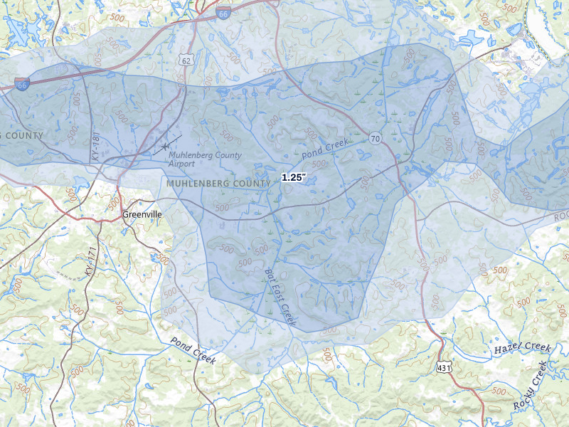 NEXRAD radar-signature map of the hail storm over Drakesboro, KY on Jul 5, 2026