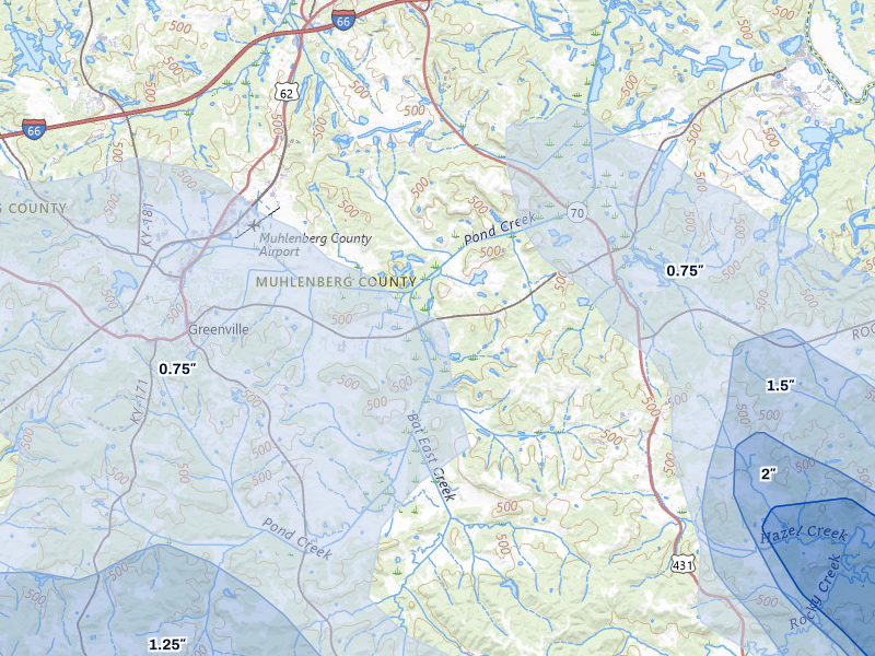 NEXRAD radar-signature map of the hail over Drakesboro, KY