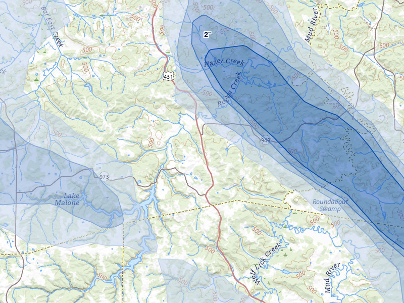 NEXRAD radar-signature map of the hail over Dunmor, KY