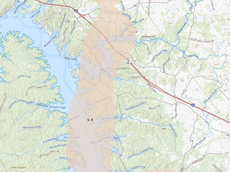 Radar-estimated hail-size map of the storm over Eddyville, KY