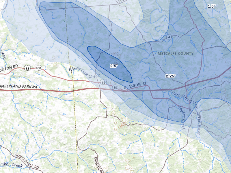 NEXRAD radar-signature map of the hail storm over Edmonton, KY on Aug 22, 2026