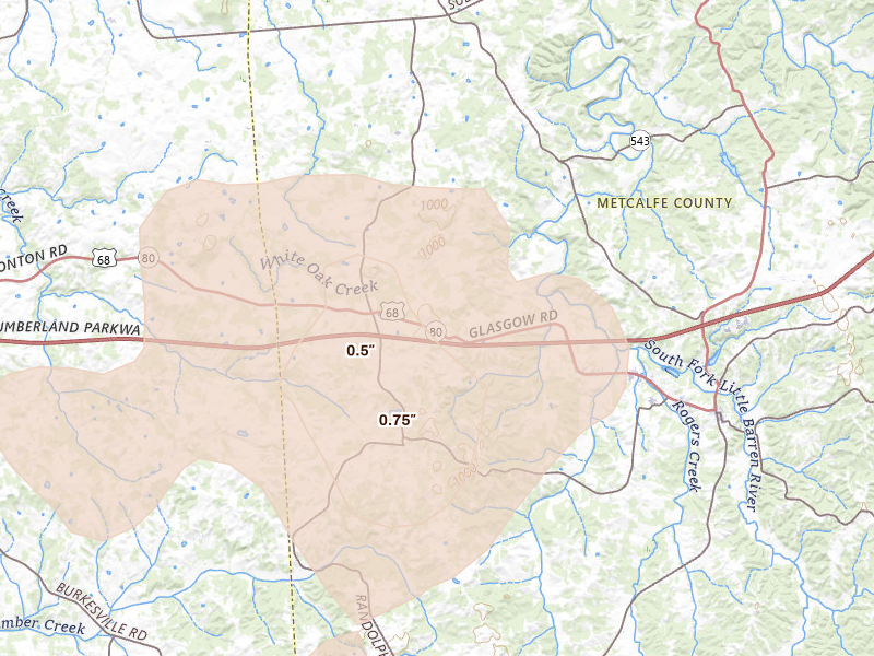 Radar-estimated hail-size map of the storm over Edmonton, KY