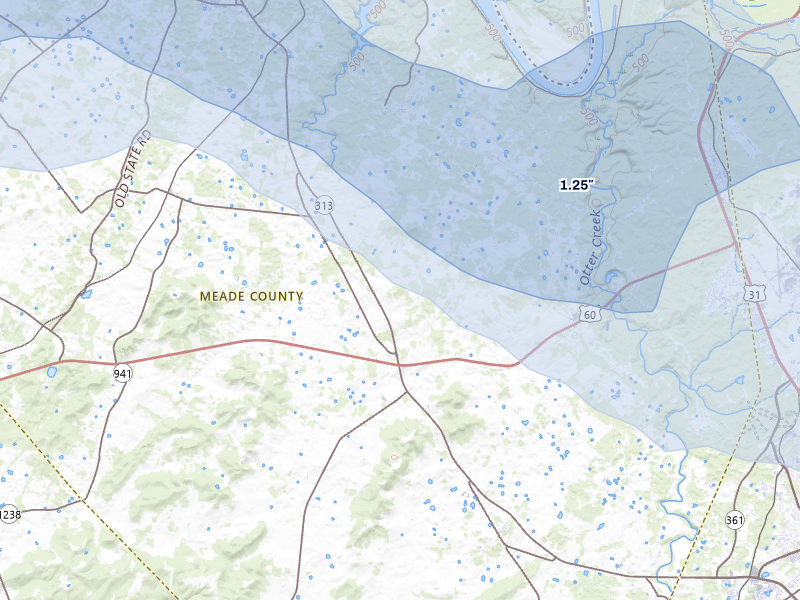 NEXRAD radar-signature map of the hail over Ekron, KY