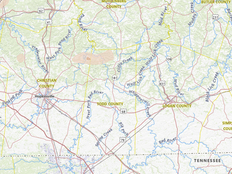 Radar-estimated hail-size map of the storm over Elkton, KY on Jul 9, 2026